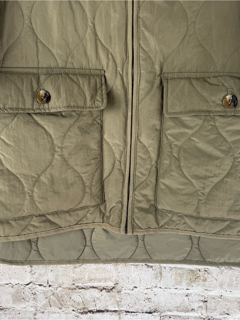 JOIE Women's Large Olive Green Quilted Bomber Jacket Pockets Nylon Lg L - Picture 4 of 6